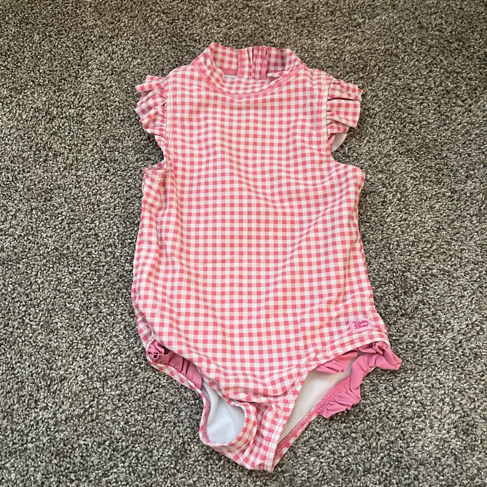 Ruffle butts One Piece Swimsuit-Pink Gingham-4T